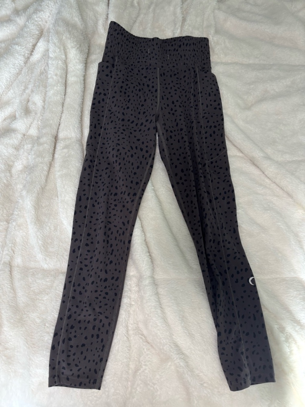 ZYIA Active Charcoal Dark Grey Spot Print Active Workout Yoga Leggings